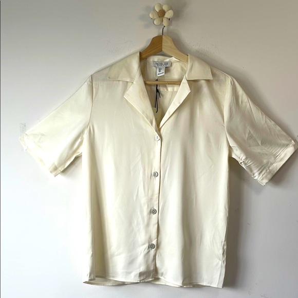 Rachel Zoe Cream Blouse Short Sleeve Relaxed Fit - Picture 5 of 5